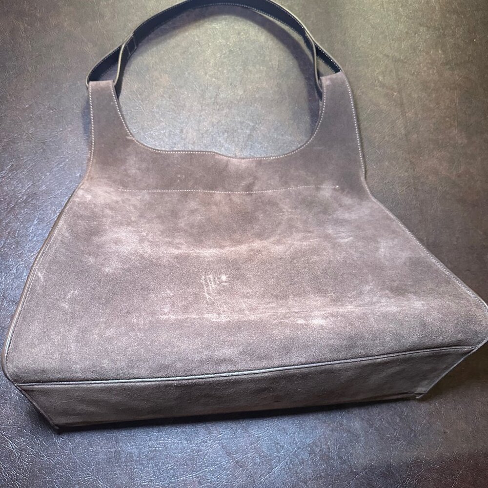 Chocolate Brown Suede Hobo Style Shoulder Bag by Cuyana